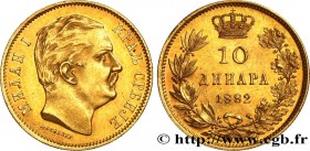 KINGDOM OF SERBIA - MILAN IV OBRENOVIC
Type : 10 Dinara 
Date : 1882 
Mint name / Town : Vienne 
Quantity minted : 300000 
Metal : gold 
Millesimal fi...