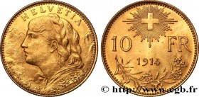 SWITZERLAND
Type : 10 Francs "Vreneli" 
Date : 1914 
Mint name / Town : Berne 
Quantity minted : 200000 
Metal : gold 
Millesimal fineness : 900  ‰
Di...