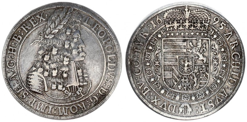 Austria Holy Roman Empire 1 Thaler 1695 Hall. Leopold I (1657-1705). Large armor...