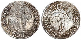 Denmark 1 Speciedaler 1623 Glückstadt. Christian IV (1588 - 1648) Av: King standing to the right supporting the crowned Danish coat of arms CHRISTIANV...