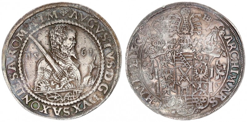 German States SAXONY-ALBERTINE 1 Thaler 1561 HB. August I (1553-1586). Obverse: ...