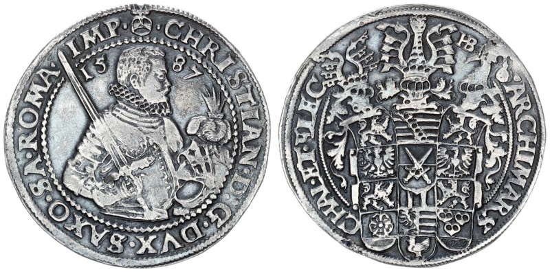 German States SAXONY-ALBERTINE 1 Thaler 1587 HB Christian I. (1586-1591). Obvers...