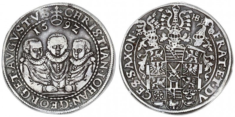 German States SAXONY-ALBERTINE 1 Thaler 1592 HB. Dresden. Christian II. Johann G...