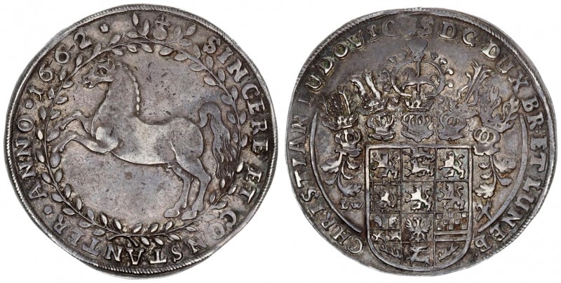 German States Brunswick and Luneberg 1 Thaler 1662 LW. Christian Ludwig (1611-16...