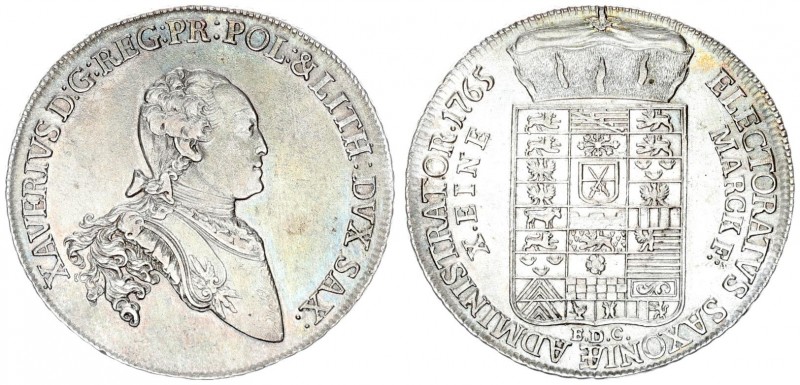 German States Saxony 1 Thaler 1765 EDC Xaver (1764-1768) Averse: Bust right. Ave...