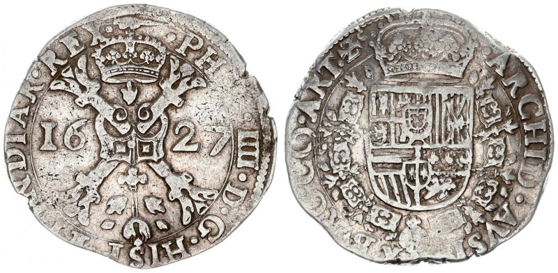 Spanish Netherlands 1 Patagon 1627 Artois. Philip IV (1621-1665) Av: St. Andrew'...