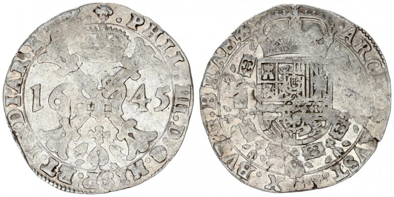 Spanish Netherlands 1 Patagon 1645 Brabant. Philip IV (1621-1665) Brussels. Av.:...