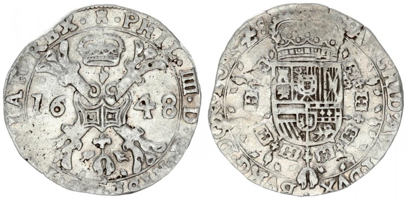 Spanish Netherlands 1/2 Patagon 1648 Tournai. Philip IV (1621-1665) Av: St. Andr...