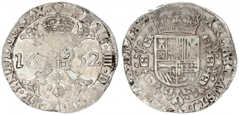 Spanish Netherlands 1 Patagon 1652 Brabant. Philip IV (1621-1665) Brussels. Av.:...