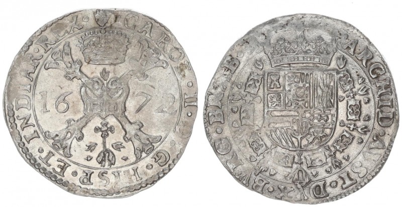 Spanish Netherlands 1 Patagon 1672 Brabant. Antwerp. Charles II (1665-1700) Av: ...