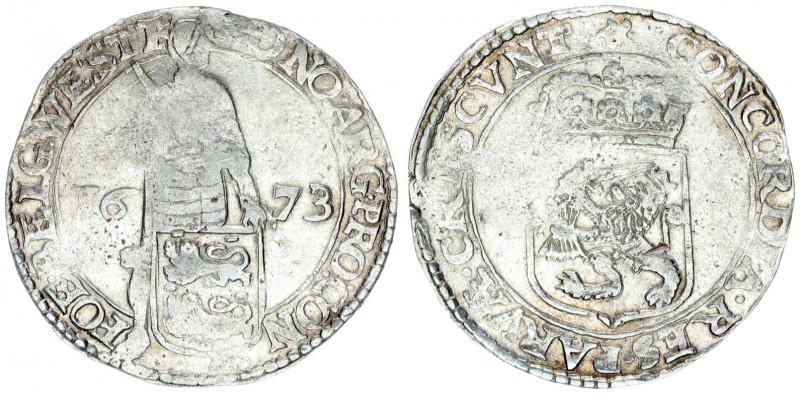 Netherlands 1 Silver Ducat 1673 West Friesland. Av: Knight standing facing right...