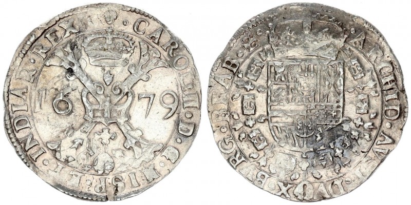 Spanish Netherlands 1 Patagon 1679 Brabant. Brussels. Charles II (1665-1700) Av:...