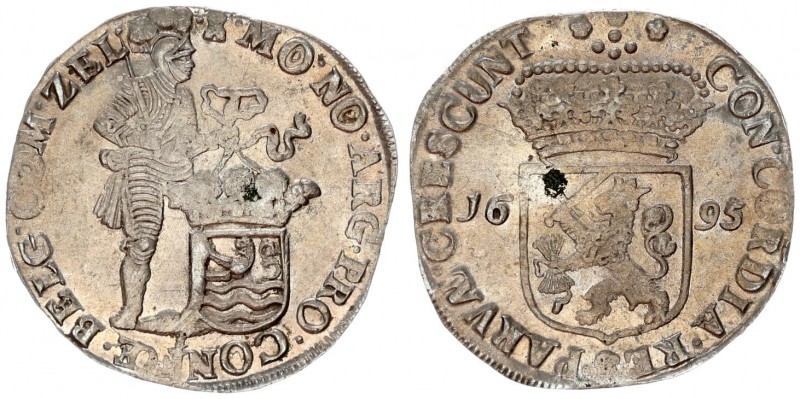 Netherlands 1 Silver Ducat 1695 Zeeland. Av: Standing armored Knight with crowne...