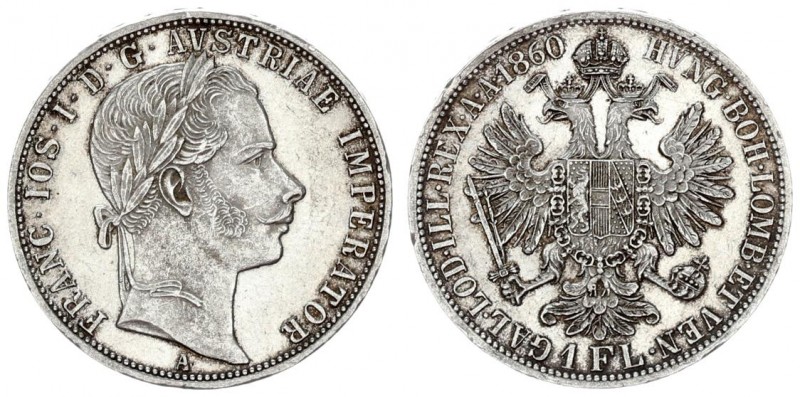 Austria Holy Roman Empire 1 Florin 1860 A Wien. Franz Joseph I(1848-1916). Avers...