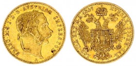Austrian Empire 1 Ducat 1867 A Vienna. Franz Joseph I(1848-1916). Averse: Laureate head right. Reverse: Crowned imperial double eagle. Gold. Her. 133;...