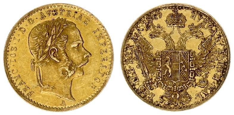 Austrian Empire 1 Ducat 1869 A Vienna. Franz Joseph I(1848-1916). Averse: Laurea...