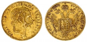 Austrian Empire 1 Ducat 1872 A Vienna. Franz Joseph I(1848-1916). Averse: Laureate head right. Reverse: Crowned imperial double eagle. Gold. Her. 138;...