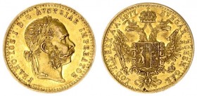 Austrian Empire 1 Ducat 1877 Vienna. Franz Joseph I(1848-1916). Averse: Laureate head right. Reverse: Crowned imperial double eagle. Gold. Fruhwald 12...