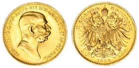 Austrian Empire 10 Corona 1909 - MDCCCCIX Vienna. Franz Joseph I(1848-1916). Averse: Large right. Reverse: Crowned double eagle date and value at bott...