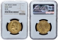 Brazil 20000 Reis 1851. Obv: Left bust of Pedro II topped the date of 1852 and flanked by Latin subtitles: PETRUS II.D.G.C.IMP. (left); ET PERP.BRAS.D...