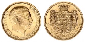 Denmark 10 Kroner 1917(h) VBP AH Kopenhagen. Christian X(1912-1947). Averse: Head right with title date mint mark initials VBP. Initials AH at neck. R...
