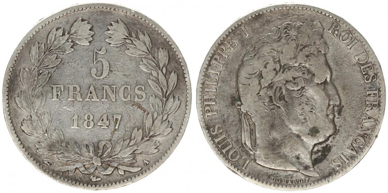 France 5 Francs 1847A Louis Philippe I(1830-1848). Av: Laureate head right. Av. ...