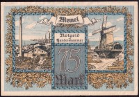 France. Treasure. Territories occupied after 1918. Memorial. 1922 issue. 75 Mark Banknote. Type 1922 Memel Notgeld. No 17195. P# 8.