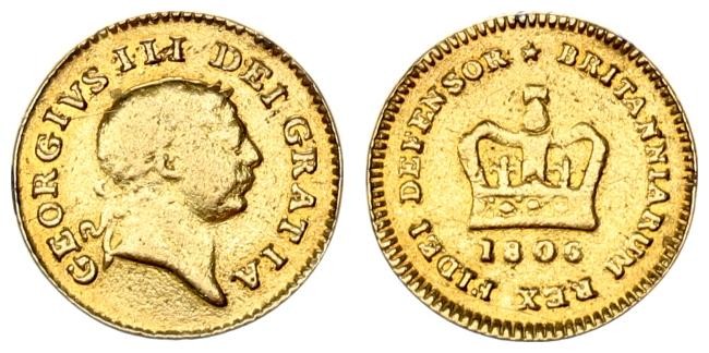 Great Britain 1/3 Guinea 1806 George III(1760-1820). Averse: Laureate head right...