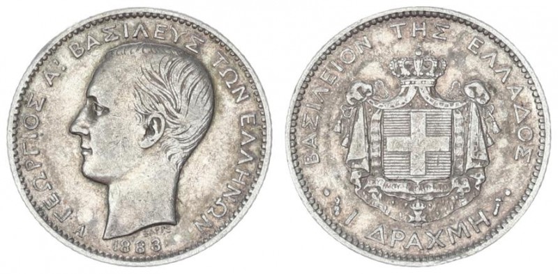 Greece 1 Drachma 1883 A Paris. George I(1863-1913). Av. legend: (Greek legend). ...