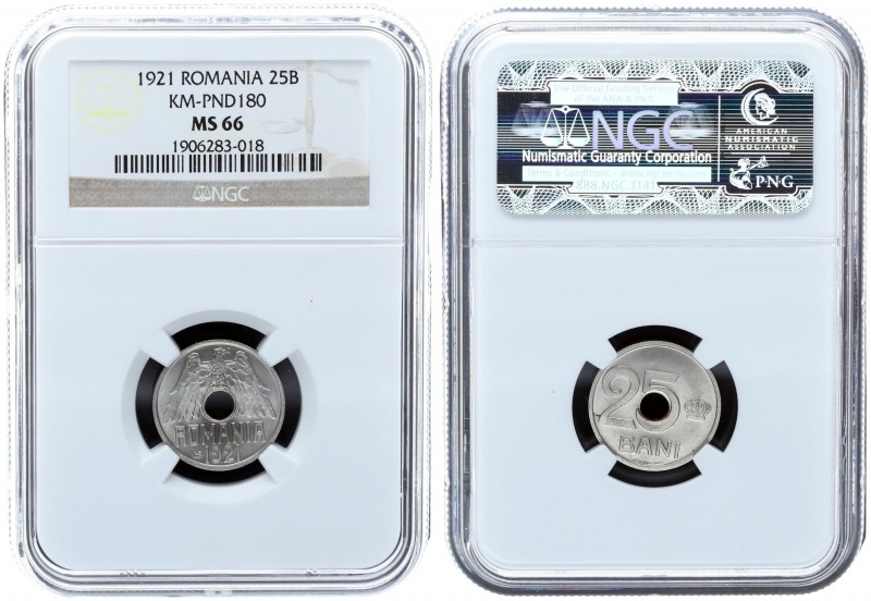 Romania 25 Bani 1921. NGC MS 66. Nickel. KM# PnB180