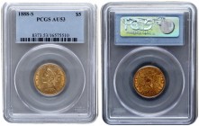 USA 5 Dollars 1888-S. "Liberty / Coronet Head - Half Eagle" With motto. PCGS AU 53. Gold. KM# 101