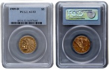 USA 5 Dollars 1909-D. Indian Head. PCGS AU 53. Gold. KM# 129