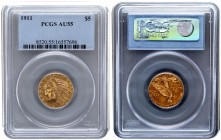 USA 5 Dollars 1911. Indian Head. PCGS AU 55. Gold. KM# 129