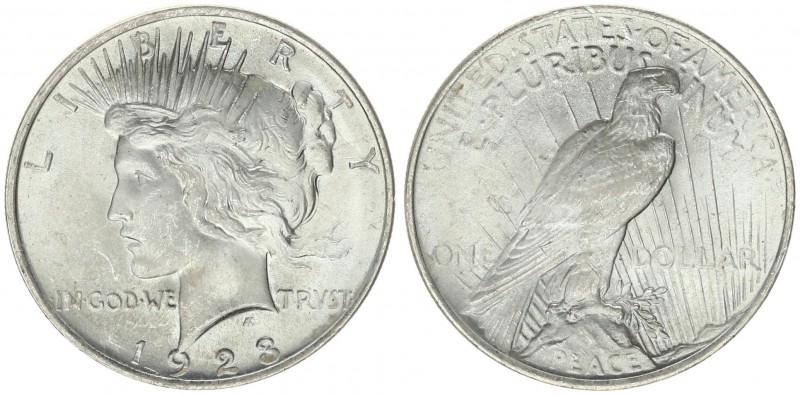 United States 1 Dollar 1923 Philadelphia - Peace Dollar. Av: Liberty head left. ...