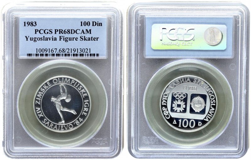 Yugoslavia 100 Dinara 1983.Winter Olympics 1984 - Figure Skating. PCGS PR 68 DCA...