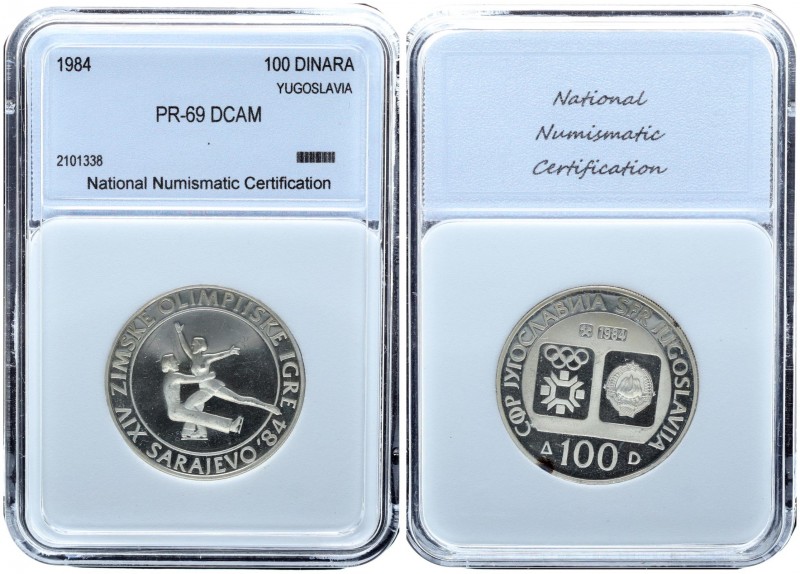 Yugoslavia 100 Dinara 1984. Winter Olympics 1984 - Pairs Figure Skating. NGC PF ...