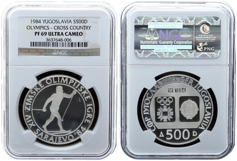 Yugoslavia 500 Dinara 1984.Winter Olympics 1984 - Cross-country Skiing. NGC PF 6...