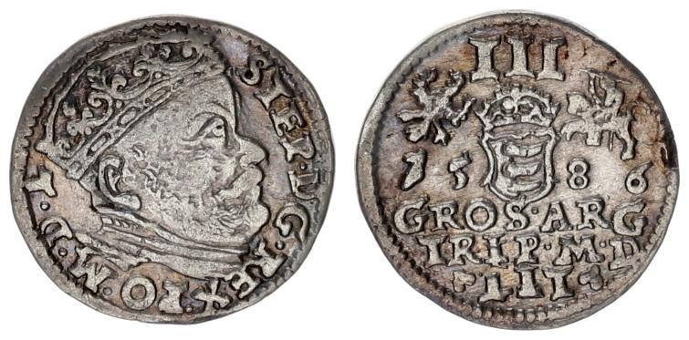 Lithuania 3 Groszy 1586 Stephen Báthory 1576-1586 - Lithuanian coins Vilnius big...