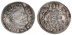 Lithuania 3 Groszy 1586 Stephen Báthory 1576-1586 - Lithuanian coins Vilnius big kings head Lithuanian with tails on the sides LIT on the reverse. Sil...
