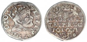 Poland 3 Groszy 1586 Poznan. Stephen Bathory (1576-1586). Crown coins 1586. Poznan variety with the date on the left side of the Przegonia coat of arm...