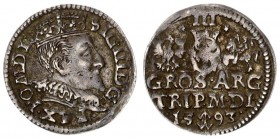 Lithuania 3 Groszy 1593 Vilnius Sigismund III Vasa 1587-1632 date at the bottom on the sides of the Chalecki coat of arms. Silver.Iger V.93.3.b Ivanau...