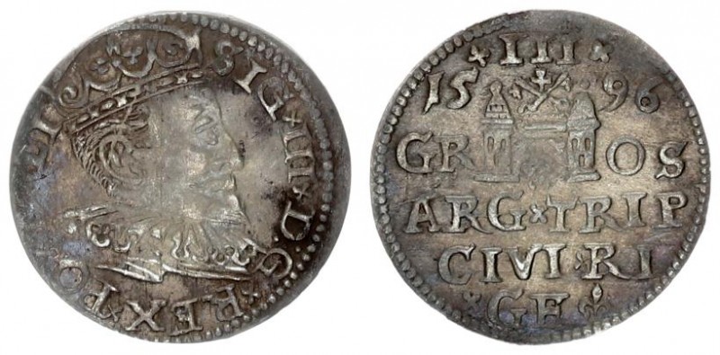 Livonia 3 Groszy 1596 Sigismund III Vasa 1587-1632 Riga city Gerbaszewski 19