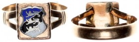 Estonia patriotic gold ring. A silver strip depicting a multi-colored enameled Estonian coat of arms on the front side; the reverse side is marked by ...