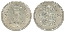 Estonia 5 Marka 1924. Nickel brass. 4.77 gr. KM# 3a