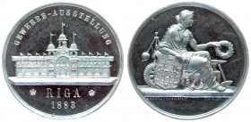 Latvia Riga 1 Medal 1883 (G. Schuppan) on the trade exhibition. Building. Rs: city goddess with coat of arms and industrial goods. Tin.