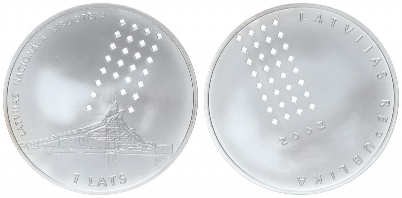 Latvia 1 Lats 2002. National Library of Latvia. Silver. 31.47gr. Mintage: 5000. ...