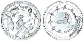 Latvia 1 Lats 2005. Baron Münchhausen. Silver. 31.47gr. Mintage: 5000. KM# 70
