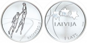 Latvia 1 Lats 2008. Basketball. Silver. 31.47gr. Mintage: 5000. (With box and certificate) KM# 95