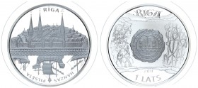 Latvia 1 Lats 2011. Hansa Cities - Riga. Silver. 31.47gr. Mintage: 15000. (With box and certificate) KM# 122