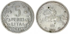 Lithuania 5 Litai 1925. Silver. KM# 78